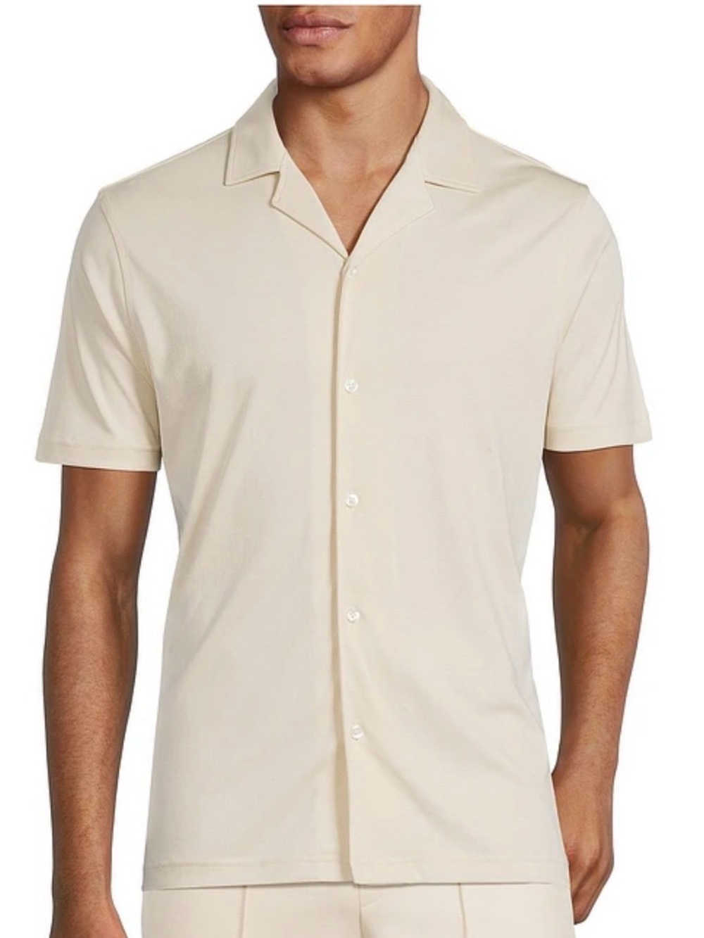 NWT $70 Murano Liquid Luxury Slim Fit Camp Shirt Ivory 100% Cotton Button Front